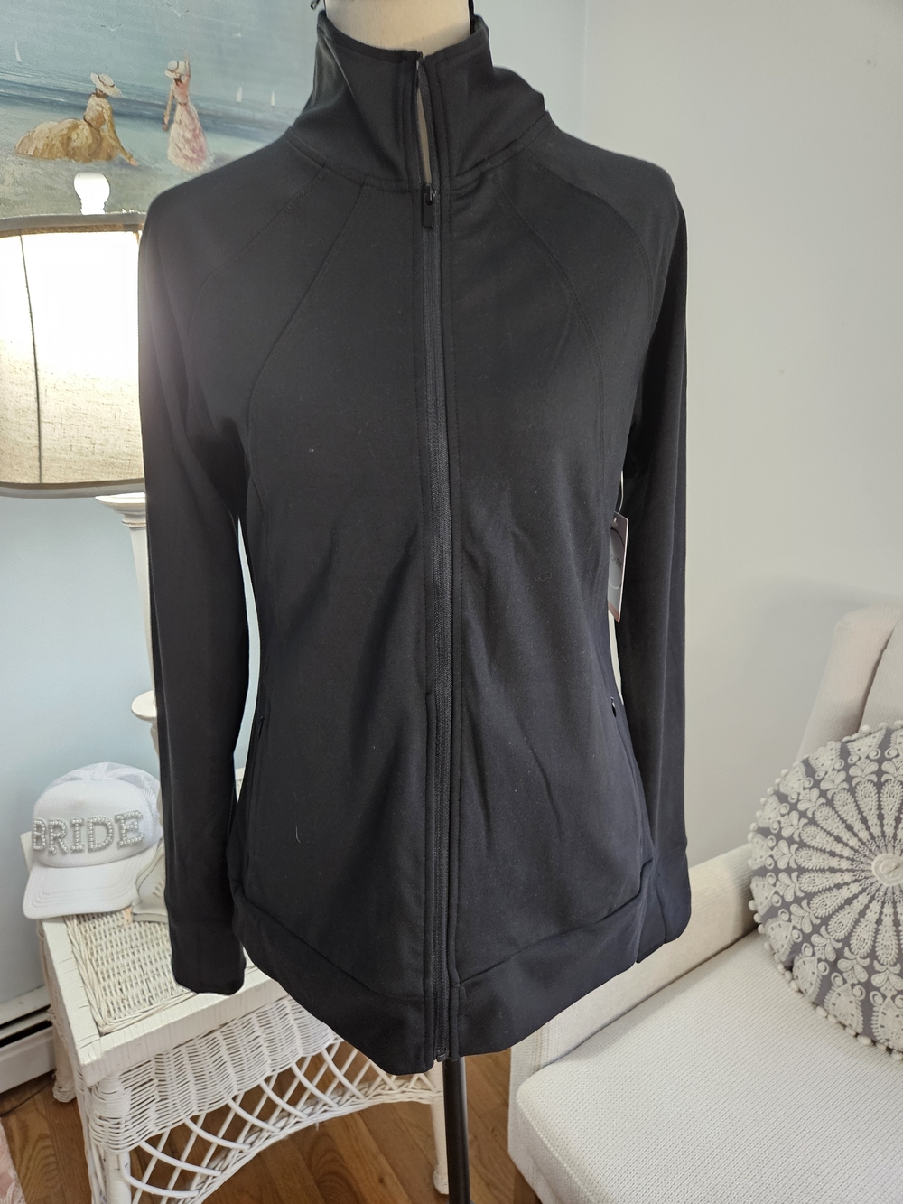 Jockey Black Full-Zip Women's Bomber Jacket with High Collar